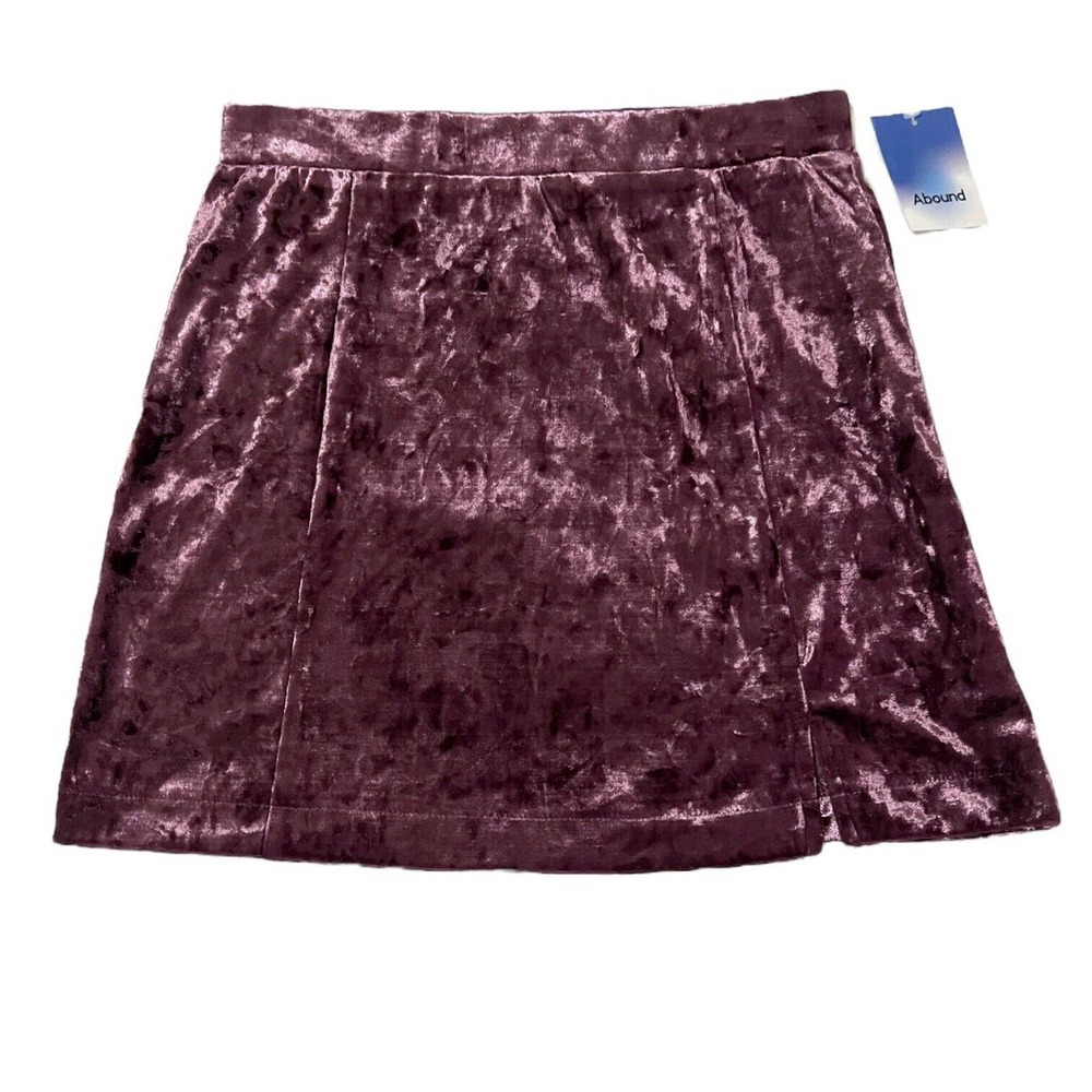 Abound NWT Womens Straight Mini Skirt Burgundy Sz XS Elastic Waist Front Slit